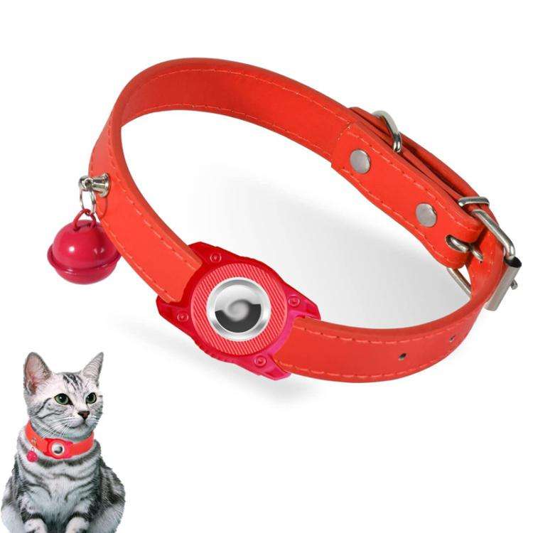 For AirTag Tracker Waterproof Protection Case Pet Leather Collar Anti Lost Cat Locator Collar(Red)