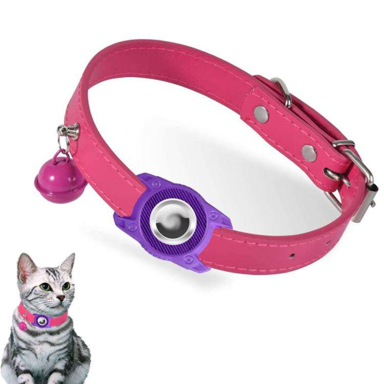 For AirTag Tracker Waterproof Protection Case Pet Leather Collar Anti Lost Cat Locator Collar(Pur...