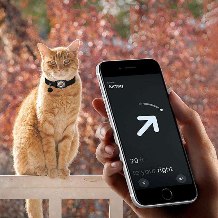 For AirTag Tracker Waterproof Protection Case Pet Leather Collar Anti Lost Cat Locator Collar(Black)