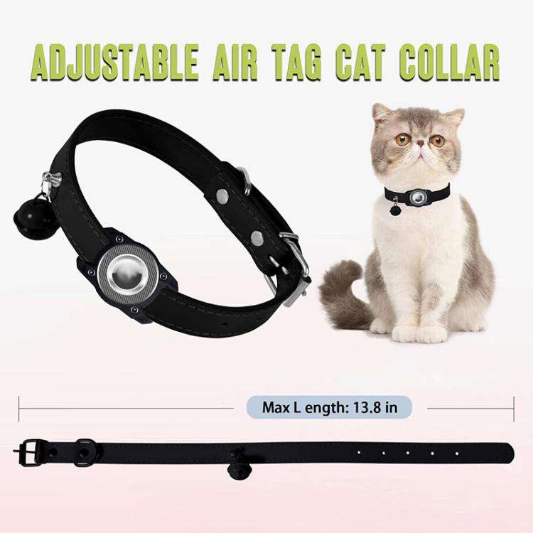 For AirTag Tracker Waterproof Protection Case Pet Leather Collar Anti Lost Cat Locator Collar(Pur...