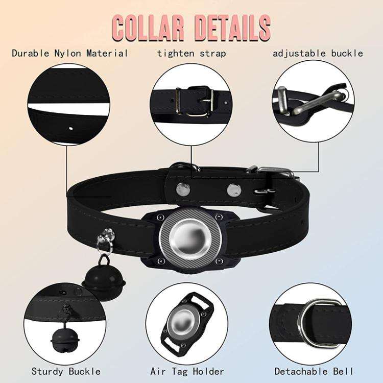 For AirTag Tracker Waterproof Protection Case Pet Leather Collar Anti Lost Cat Locator Collar(Black)