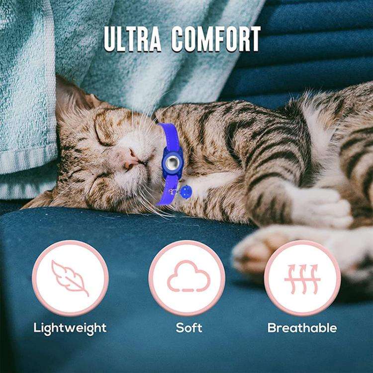 For AirTag Tracker Waterproof Protection Case Pet Leather Collar Anti Lost Cat Locator Collar(Pur...