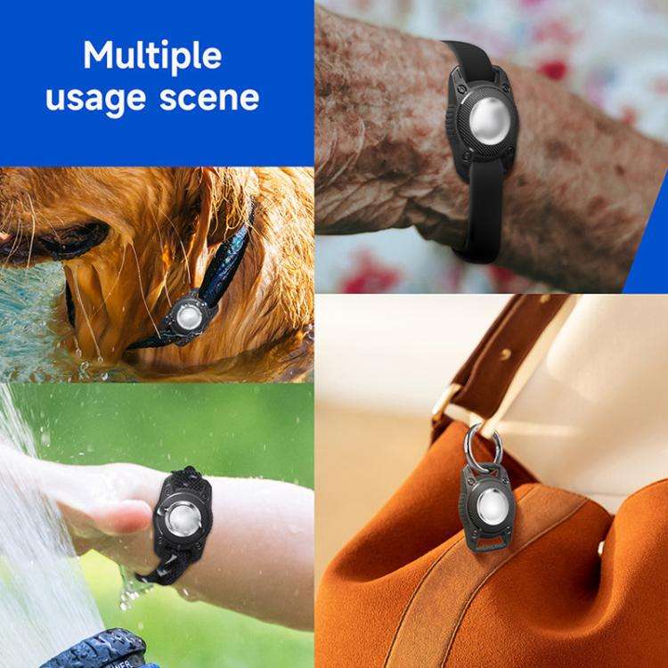For AirTag Tracker Waterproof Protection Case Pet Leather Collar Anti Lost Cat Locator Collar(Black)