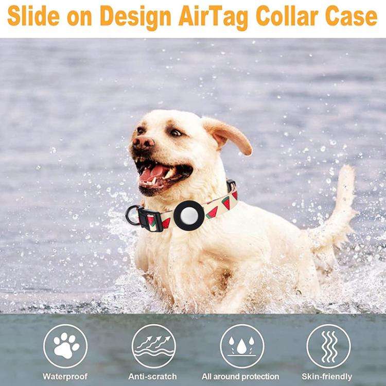 For AirTag Tracker Waterproof Silicone Case Pet Collar Cats Dog Neck Collar, Size: L(Watermelon)