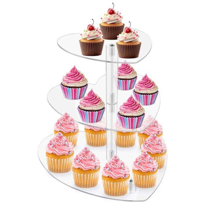 Acrylic Three-Tier Heart-Shaped Wedding Birthday Cupcake Stand(YX153)