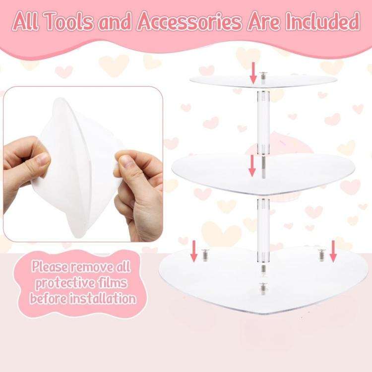 Acrylic Three-Tier Heart-Shaped Wedding Birthday Cupcake Stand(YX153)
