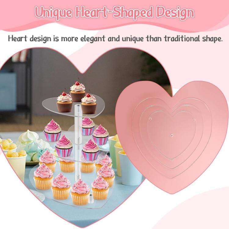 Acrylic Three-Tier Heart-Shaped Wedding Birthday Cupcake Stand(YX153)
