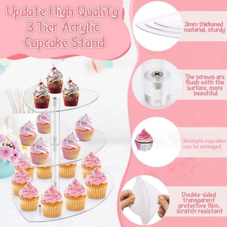 Acrylic Three-Tier Heart-Shaped Wedding Birthday Cupcake Stand(YX153)