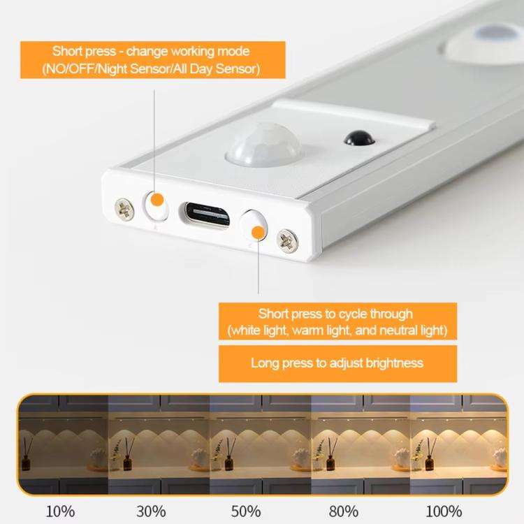 80cm Rechargeable Motion Sensor Light Bar Cabinet Wardrobe Lamp With Remote Control(Silver)
