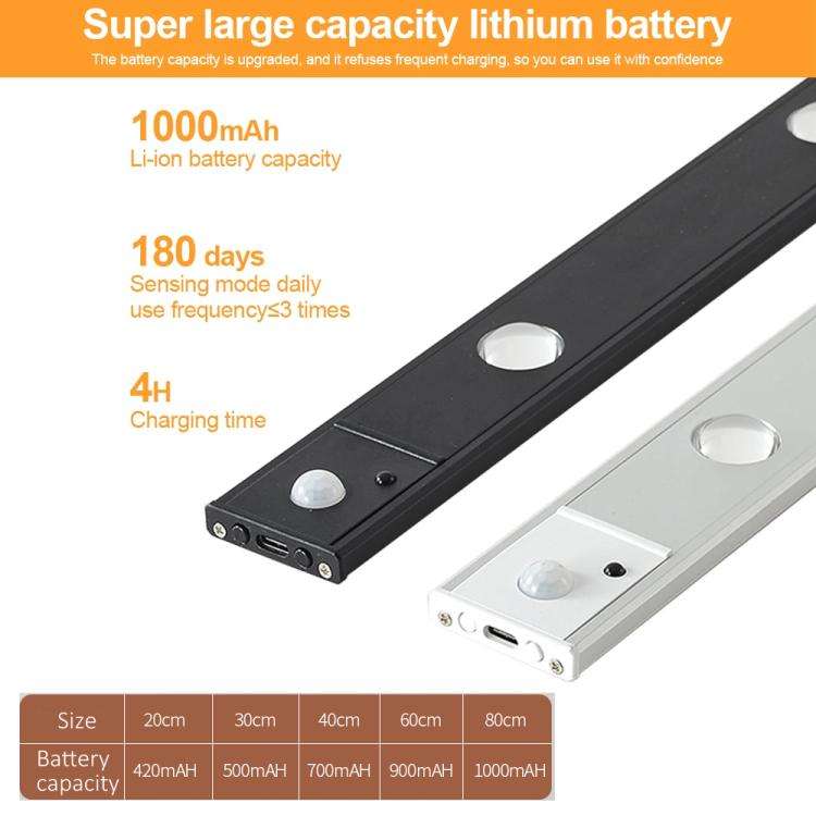 80cm Rechargeable Motion Sensor Light Bar Cabinet Wardrobe Lamp With Remote Control(Black)