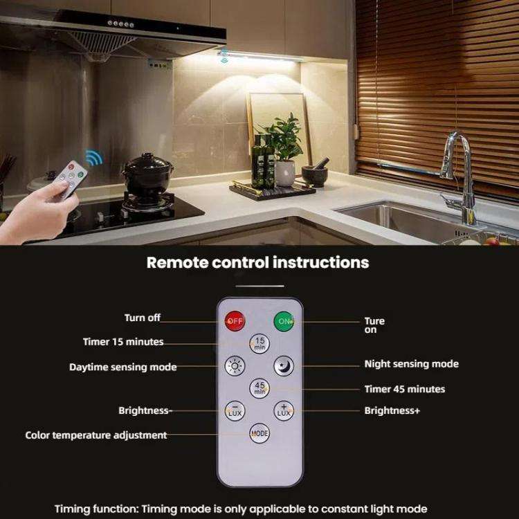 60cm Rechargeable Motion Sensor Light Bar Cabinet Wardrobe Lamp With Remote Control(Black)