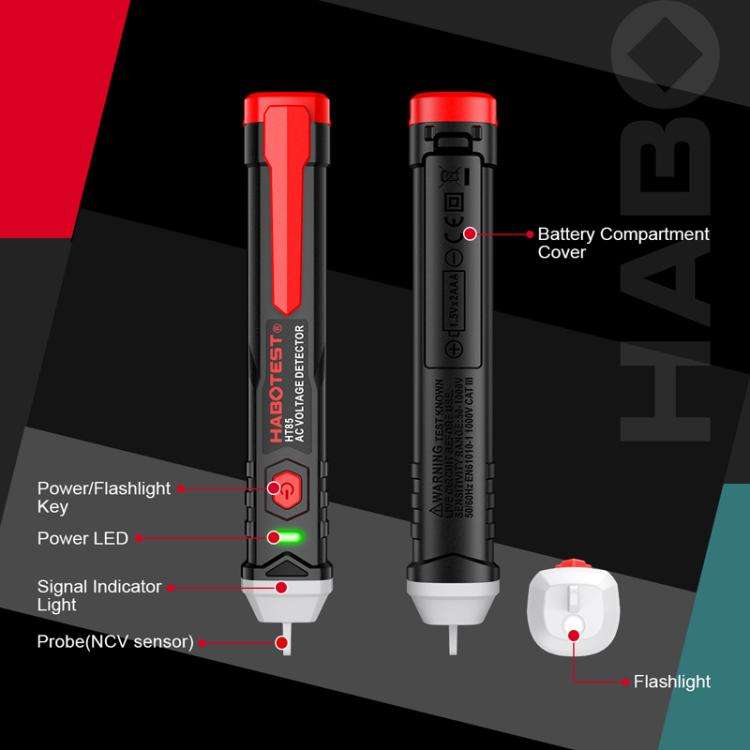 HABOTEST HT85 Non-Contact Electricity Tester AC Voltage Detector(Black Red)