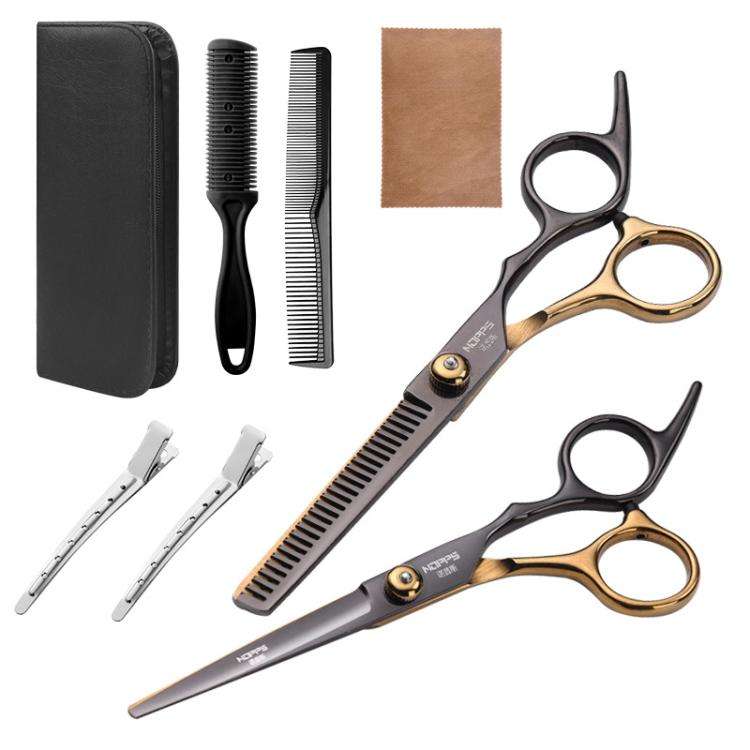 Stainless Steel Haircutting Scissors Set Hair Cutting Tools, Spec: 8-in-1 Black Gold