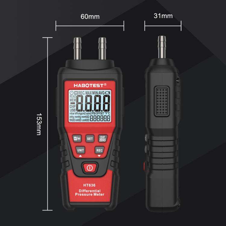 HABOTEST HT636 Highly Precision Differential Pressure Gauge Digital Micropressure Tester
