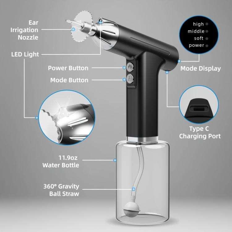 LED Light Low-noise and High-endurance Ear Cleaner Rechargeable Earwax Remover(Black)
