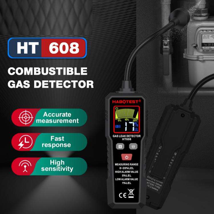 HTBOTEST HT608 Combustible Gas Detector Gas Natural Gas Detection Alarm