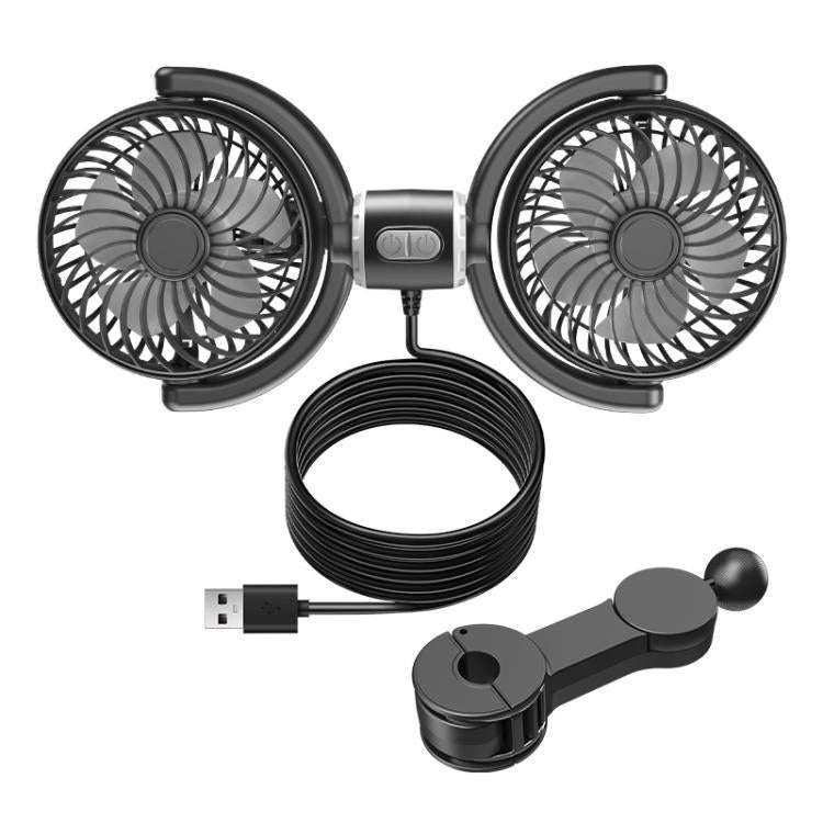 Car Brushless Motor Rear Headrest USB Double Head Fan(Black White)