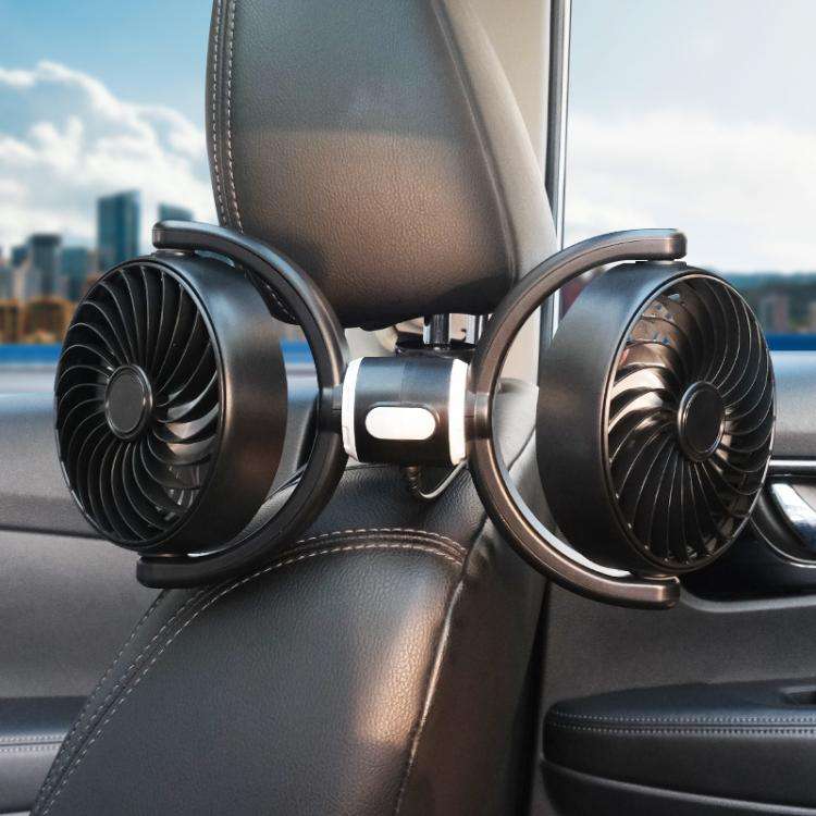 Car Brushless Motor Rear Headrest USB Double Head Fan(Black White)