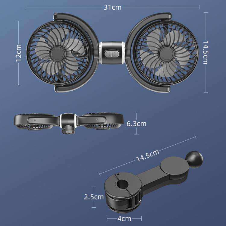 Car Brushless Motor Rear Headrest USB Double Head Fan(Black White)