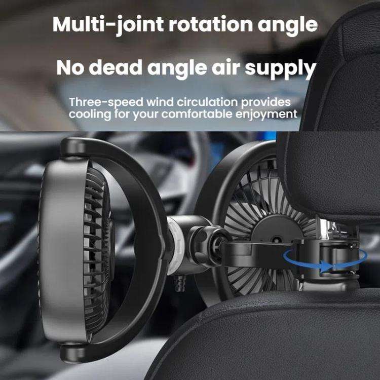 Car Brushless Motor Rear Headrest USB Double Head Fan(Black White)