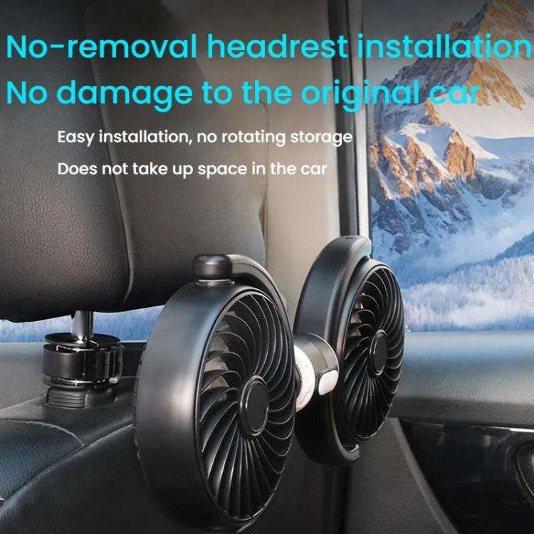 Car Brushless Motor Rear Headrest USB Double Head Fan(Black White)