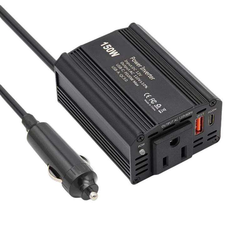150W PD20W QC3.0 Fast Charging Car Inverter Car Cigarette Lighter Power Supply Adapter(US Plug)