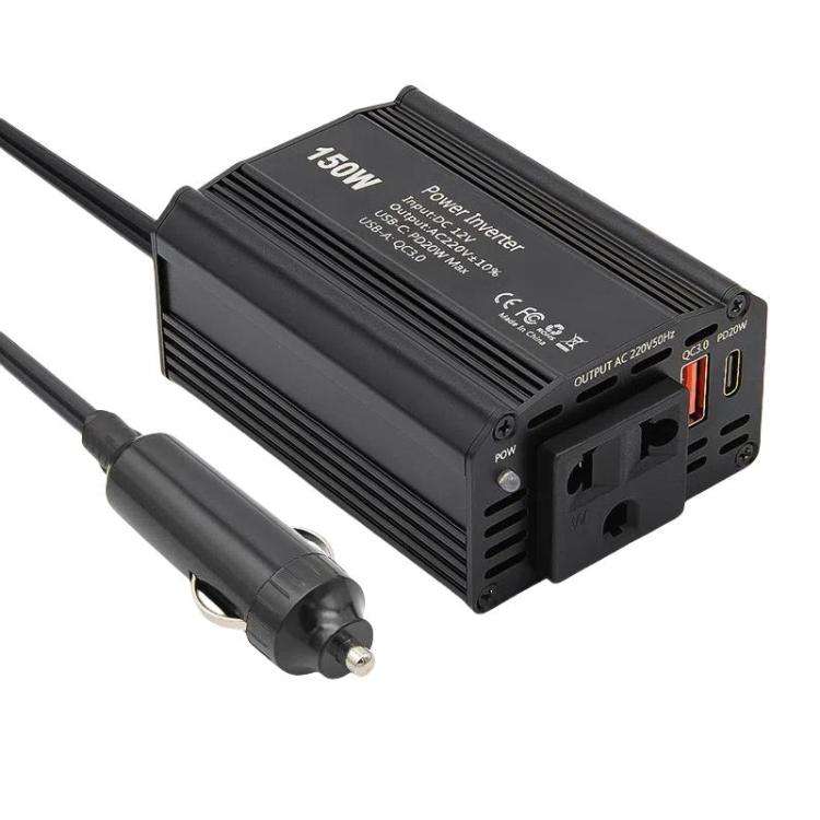 150W PD20W QC3.0 Fast Charging Car Inverter Car Cigarette Lighter Power Supply Adapter(EU Plug)