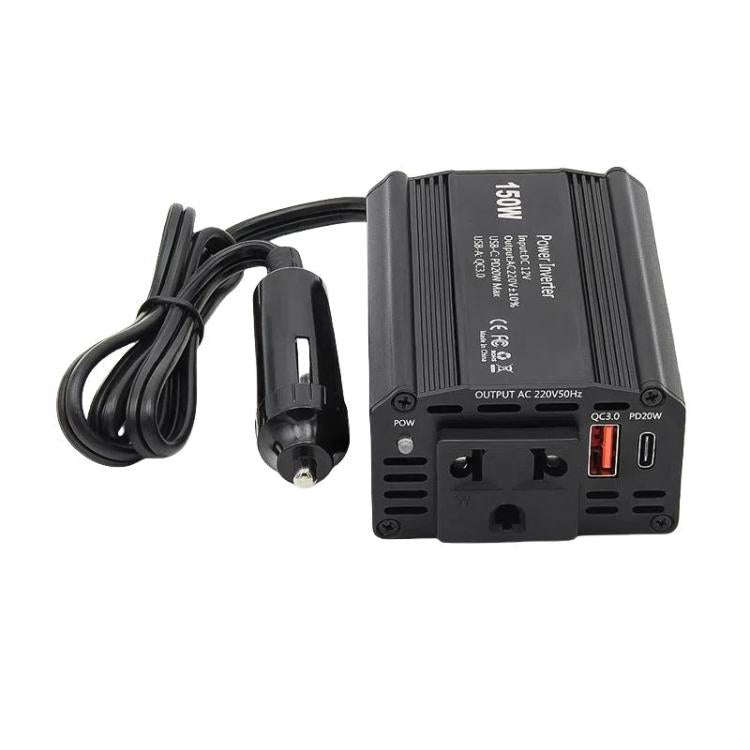 150W PD20W QC3.0 Fast Charging Car Inverter Car Cigarette Lighter Power Supply Adapter(EU Plug)