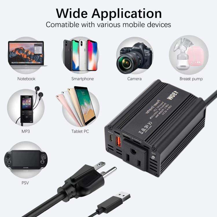 150W PD20W QC3.0 Fast Charging Car Inverter Car Cigarette Lighter Power Supply Adapter(US Plug)