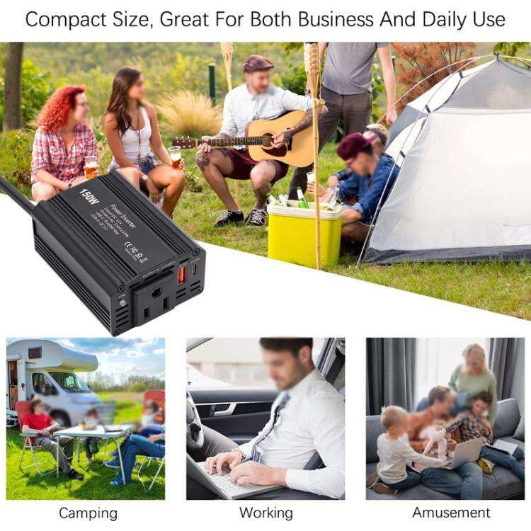 150W PD20W QC3.0 Fast Charging Car Inverter Car Cigarette Lighter Power Supply Adapter(US Plug)