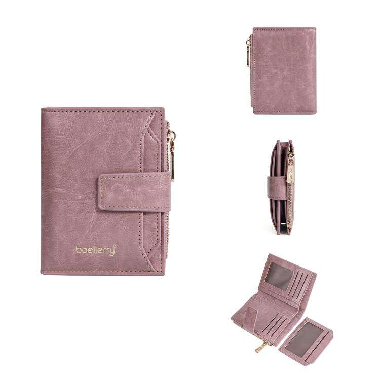 Baellerry N5122 Women Short Wallet Oil Waxed Leather Zipper Clasp Coin Purse(Pink)