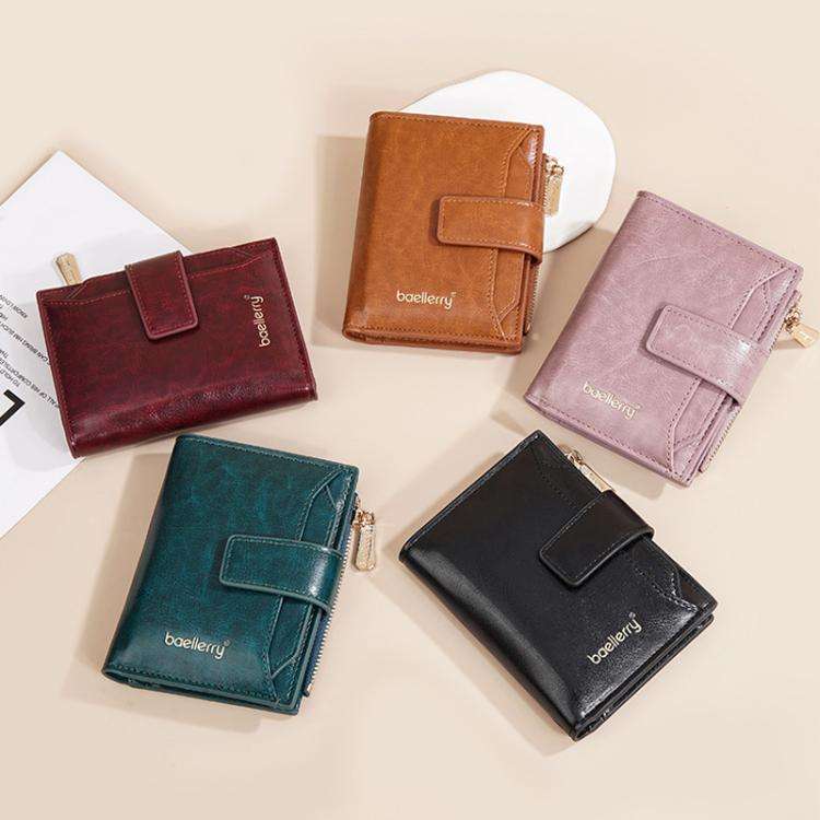 Baellerry N5122 Women Short Wallet Oil Waxed Leather Zipper Clasp Coin Purse(Green)