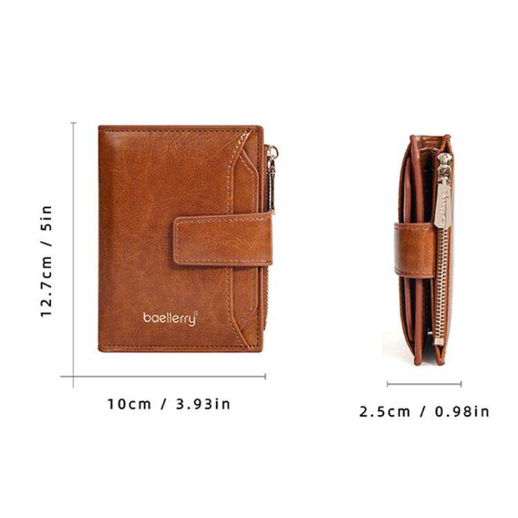 Baellerry N5122 Women Short Wallet Oil Waxed Leather Zipper Clasp Coin Purse(Black)