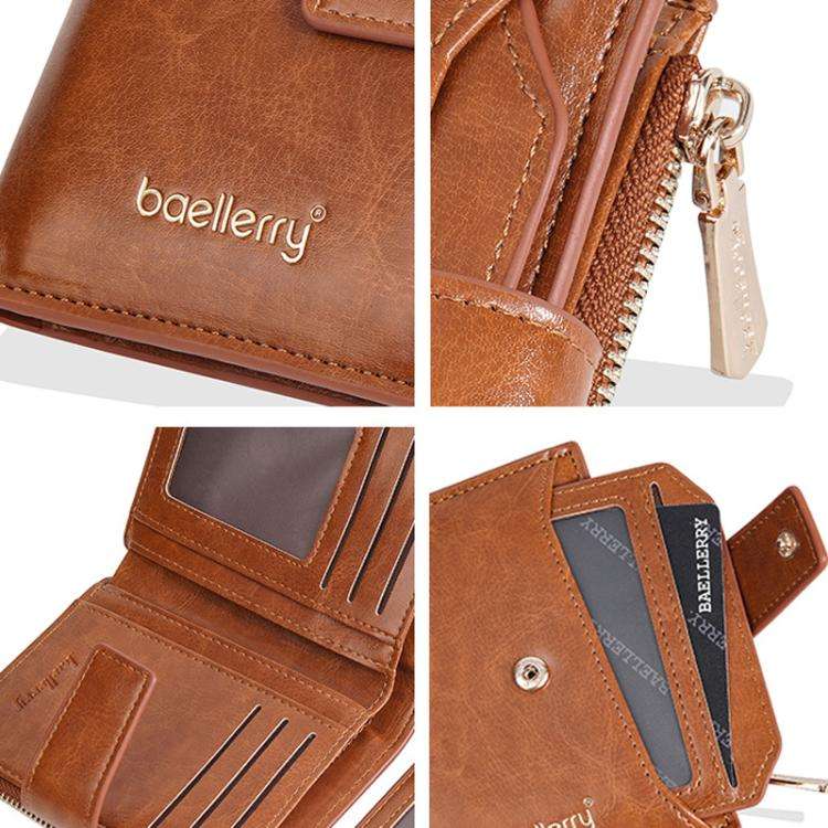 Baellerry N5122 Women Short Wallet Oil Waxed Leather Zipper Clasp Coin Purse(Pink)
