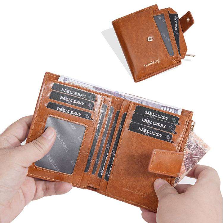 Baellerry N5122 Women Short Wallet Oil Waxed Leather Zipper Clasp Coin Purse(Green)