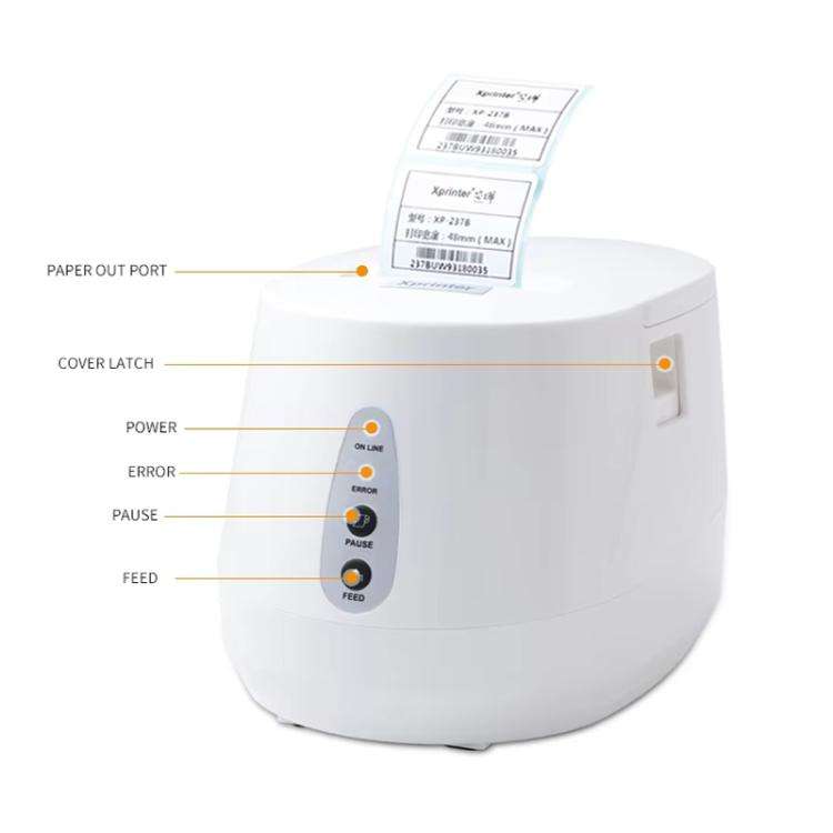 Xprinter XP-237B Barcode QR Code Supermarket Receipt Label Thermal Printer, Spec: USB(US Plug)