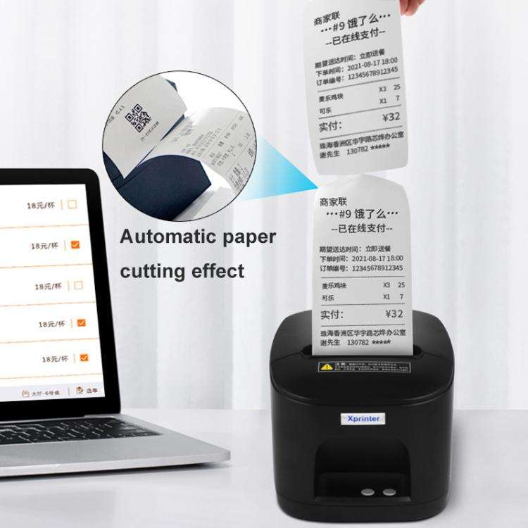 Xprinter XP-80T 80mm QR Code Supermarket Receipt Label Thermal Printer, Spec: USB(UK Plug)