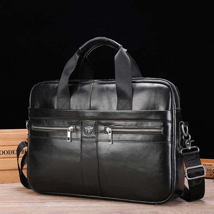 BULL CAPTAIN 054 Large Capacity Retro Business Top Layer Cowhide Hand-held Briefcase(Black)