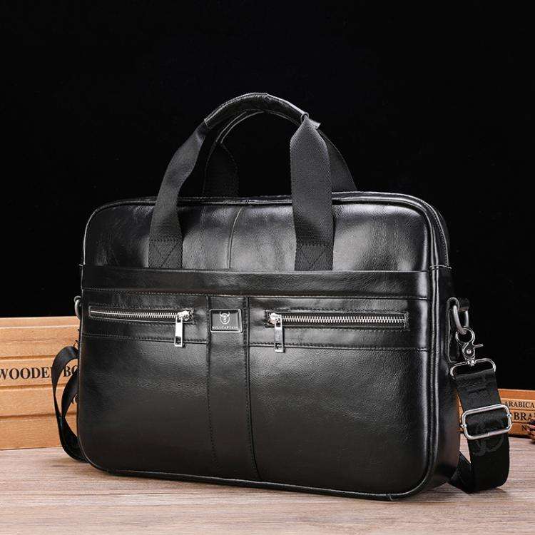 BULL CAPTAIN 054 Large Capacity Retro Business Top Layer Cowhide Hand-held Briefcase(Black Metal)