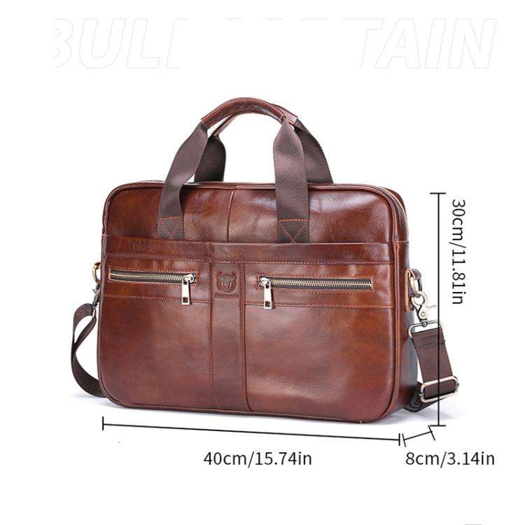 BULL CAPTAIN 054 Large Capacity Retro Business Top Layer Cowhide Hand-held Briefcase(Black)