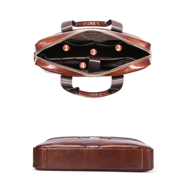 BULL CAPTAIN 054 Large Capacity Retro Business Top Layer Cowhide Hand-held Briefcase(Black)
