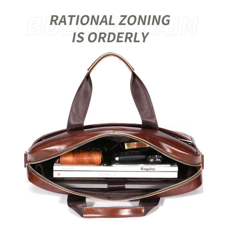 BULL CAPTAIN 054 Large Capacity Retro Business Top Layer Cowhide Hand-held Briefcase(Black)