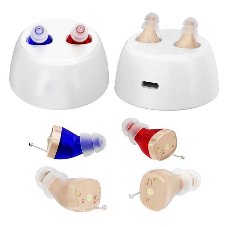 Portable Mini CIC Hearing Aid Invisible Rechargeable Sound Amplifier Collector(Red Blue Pairing)