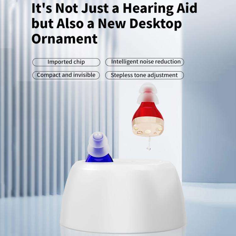 Portable Mini CIC Hearing Aid Invisible Rechargeable Sound Amplifier Collector(Red Blue Pairing)