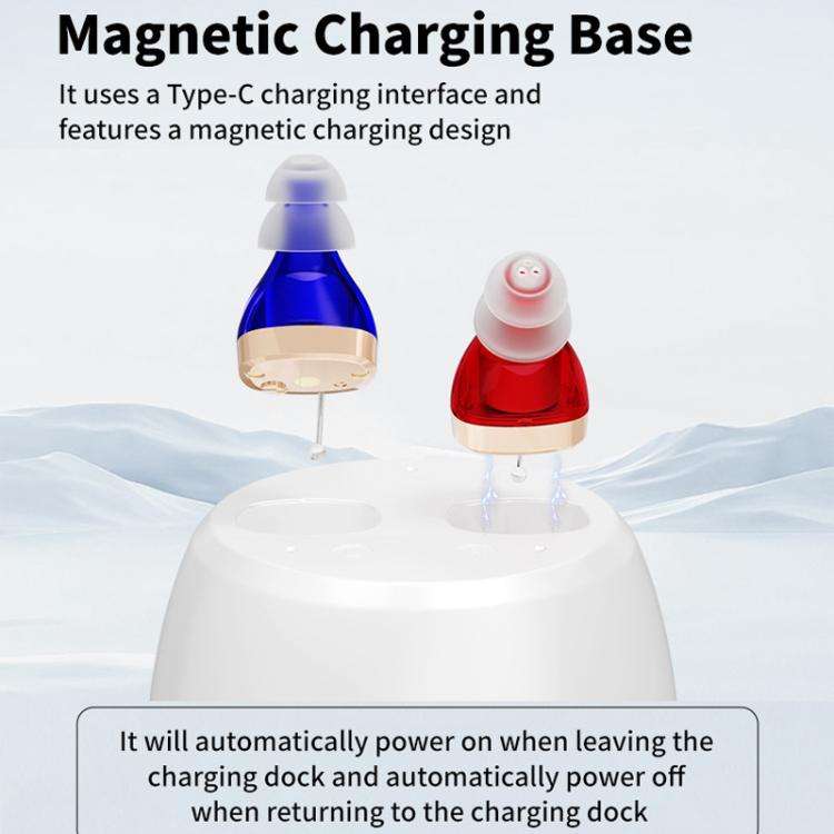 Portable Mini CIC Hearing Aid Invisible Rechargeable Sound Amplifier Collector(Red Blue Pairing)