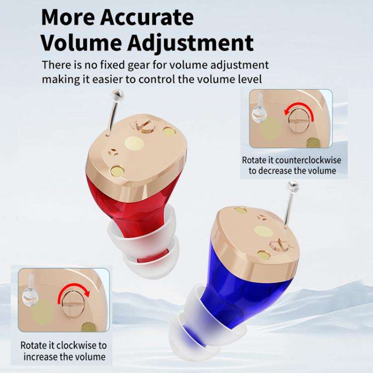 Portable Mini CIC Hearing Aid Invisible Rechargeable Sound Amplifier Collector(Red Blue Pairing)