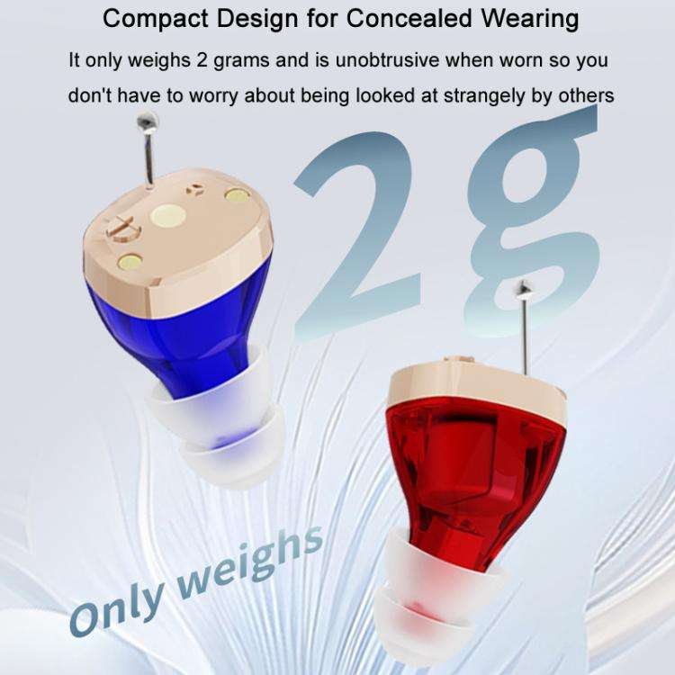 Portable Mini CIC Hearing Aid Invisible Rechargeable Sound Amplifier Collector(Red Blue Pairing)