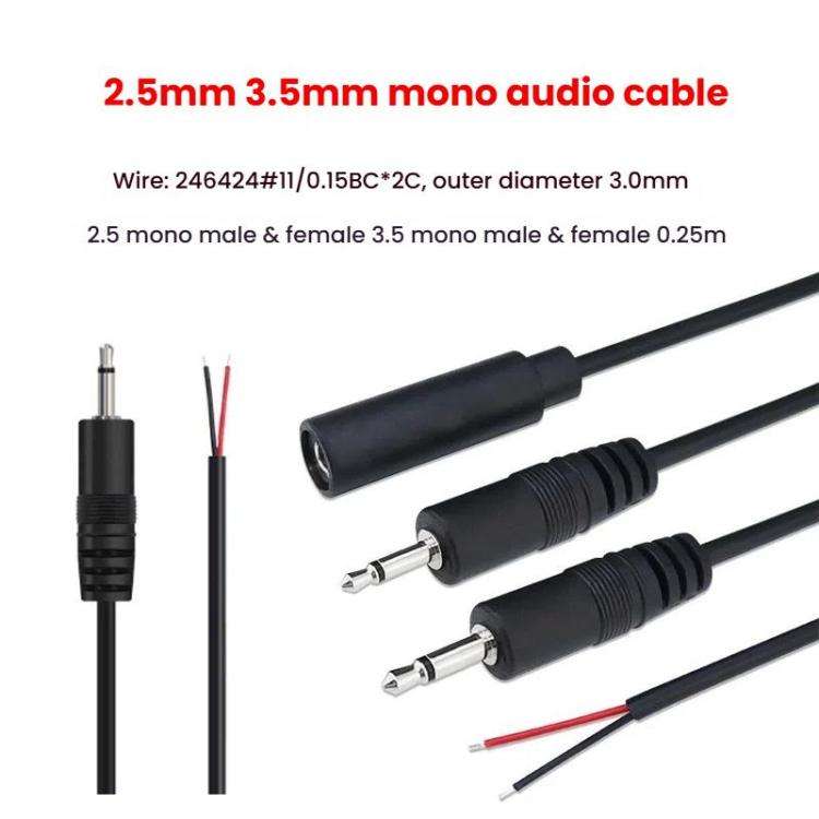 2.5mm Female Mono Cable 2Pin AUX Single Head Cable Speaker Audio Power Cord Audio Cord, Length: 25cm