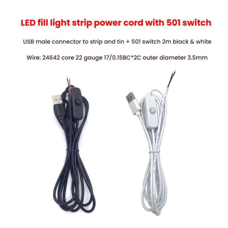 2Pin USB Power Cable 501 ON Off Control Button Cable LED Fill Light Strip Plant Light Power Cord(...