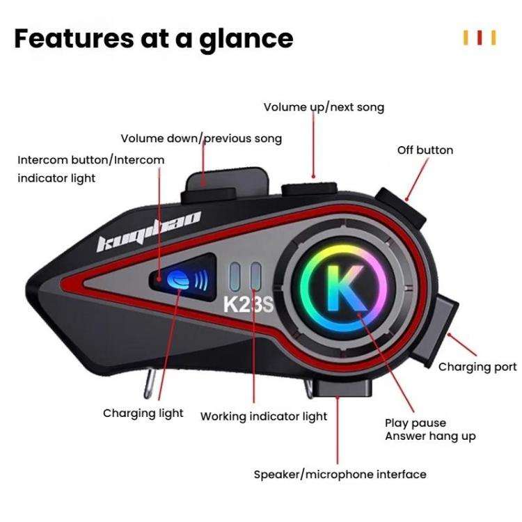 Kuqibao K23S Helmet Bluetooth Earphones 1000m Motorcycle Bluetooth-compatible 2 Person Intercom W...